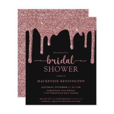 Budget Black Rose Gold Glitter Drips Bridal Shower