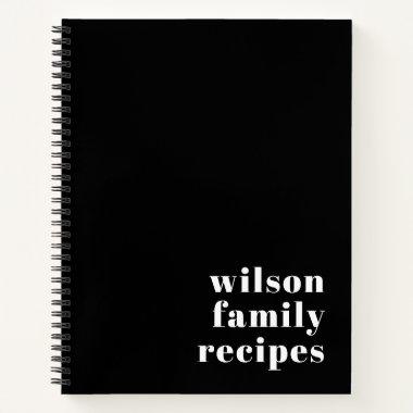Budget Black White Family Name Typography Recipe Notebook