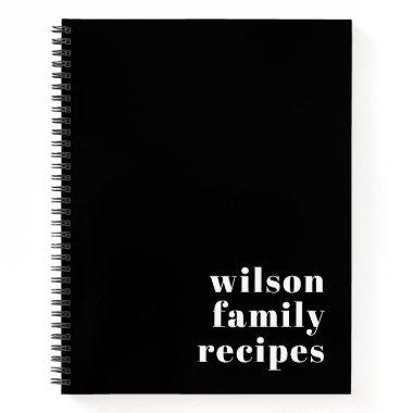 Budget Black White Family Name Typography Recipe Notebook