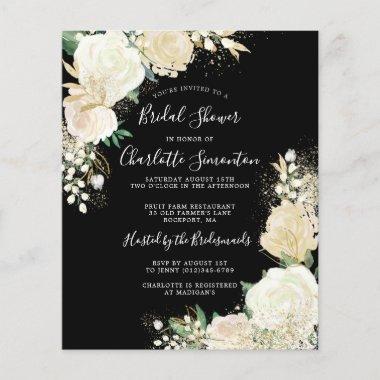 Budget Black White Floral Bridal Shower Invitations