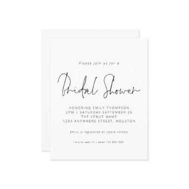 Budget Black White Script Bridal Shower Invitations