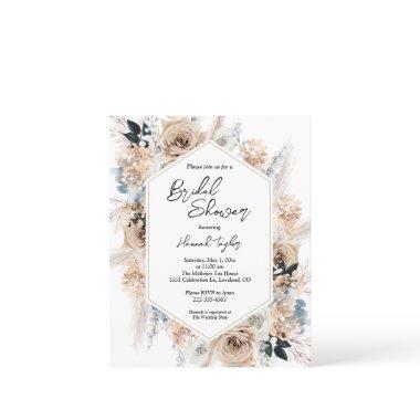 Budget Blue Champagne Floral Bridal Shower Invite