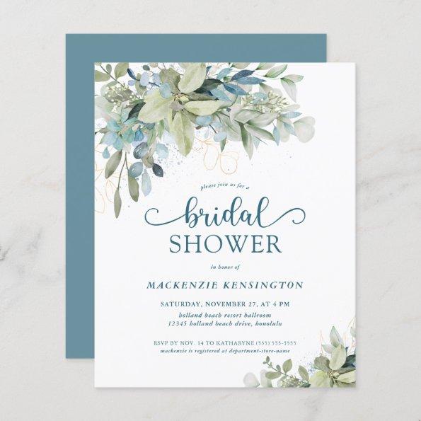 BUDGET Blue Eucalyptus Bridal Shower Invitations