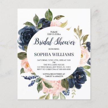 Budget Blue & Pink Floral Bridal Shower Invitations