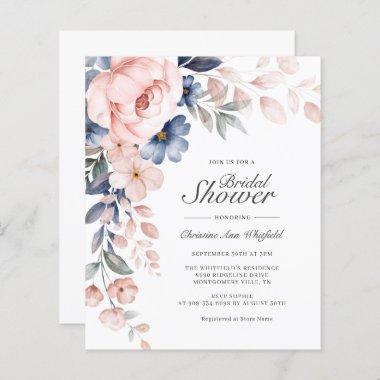 Budget Blue Pink Floral Bridal Shower Invitations