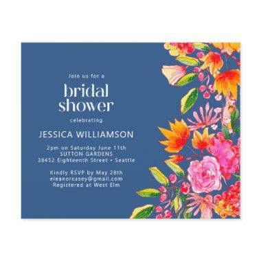 Budget Blue Pink Floral Bridal Shower Invite