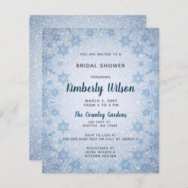 Budget Blue Snowflakes Bridal Shower Invitations