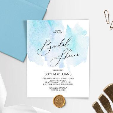 Budget Blue Watercolor Bridal Shower Invitations