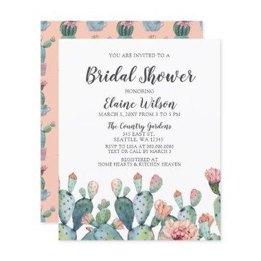 Budget Blush Cactus Bridal Shower Invitations