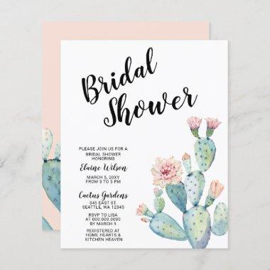 Budget Blush Cactus Bridal Shower Invitations