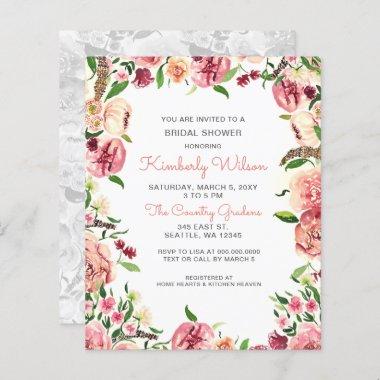 Budget Blush Coral Floral Bridal Shower Invitations