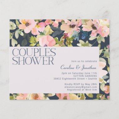 Budget Blush Navy Floral Couples Shower Invite