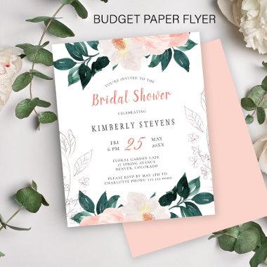 Budget blush pink floral bridal shower Invitations flyer