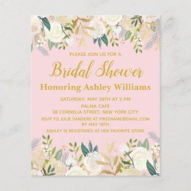 Budget Blush Pink & Gold Bridal Shower Invitations