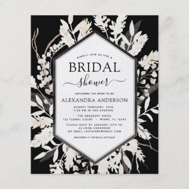 Budget Boho Beige Black Botanical Bridal Shower Flyer