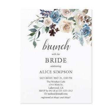 Budget Boho Blue Beige Flower Brunch Bridal Shower Invitation PostInvitations