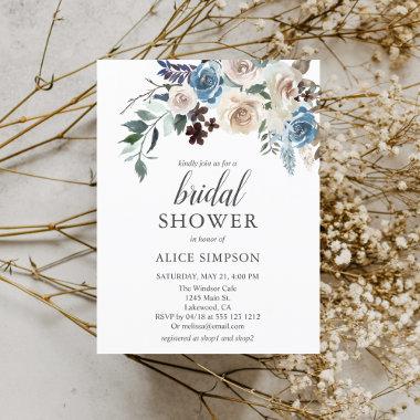 Budget Boho Blue Neutral Flower Bridal Shower Invitation PostInvitations