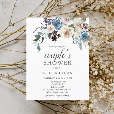 Budget Boho Blue Neutral Flower Couples Shower Invitation PostInvitations