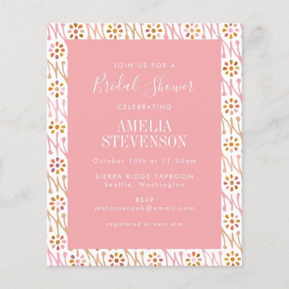 Budget Boho Floral Rose Pink Bridal Shower Invite