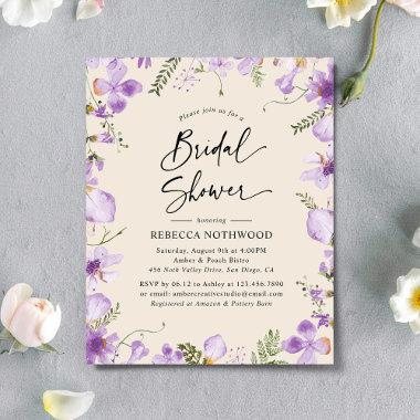 Budget Boho Purple Bridal Shower Invitations