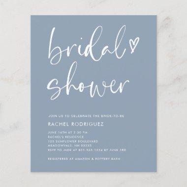 Budget Boho Script Dusty Blue Bridal Shower Invite