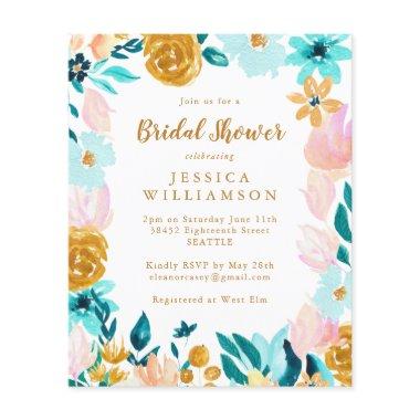 Budget Boho Teal Watercolor Floral Bridal Shower