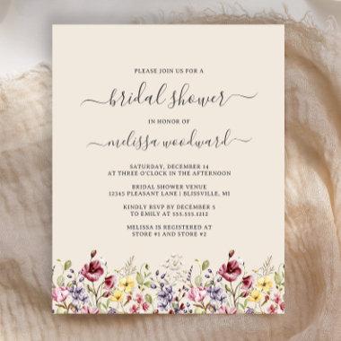 Budget Boho Wildflowers Bridal Shower Invitations