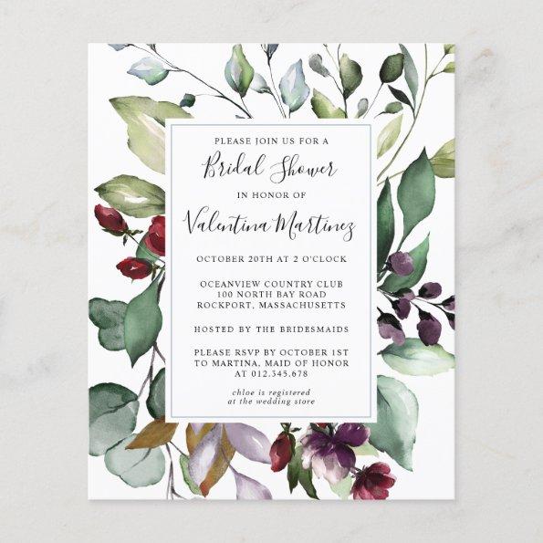 Budget Botanical Bridal Shower Invitations