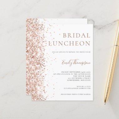Budget Bridal Luncheon Rose Gold Glitter Invite