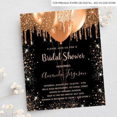Budget bridal shower black gold balloon Invitations