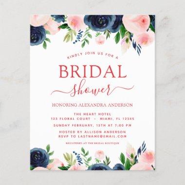 Budget Bridal Shower Blue Pink Floral Invitations