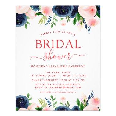 Budget Bridal Shower Blue Pink Floral Invitations Flyer