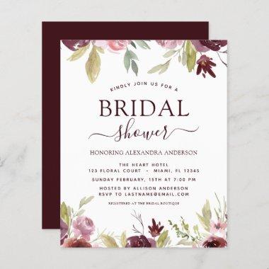 Budget Bridal Shower Burgundy Spring Invitations