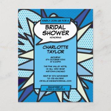 Budget Bridal Shower Comic Book Blue Invitations