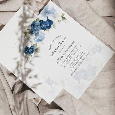 Budget Bridal Shower Dusty Blue Floral Invitations Stationery