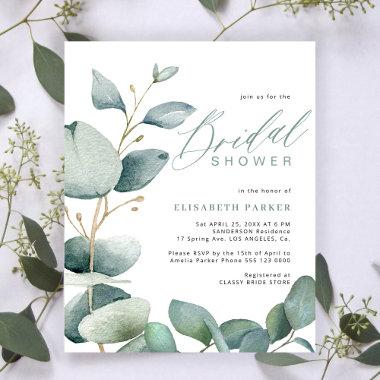 Budget bridal shower eucalyptus elegant Invitations