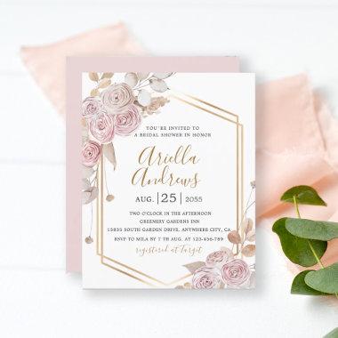 Budget Bridal Shower Floral Pink, Gold Invitations