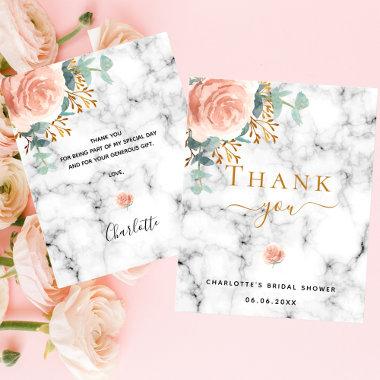 Budget Bridal Shower floral rose marble Thank You