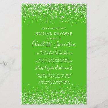 Budget Bridal Shower Glitter Silver Green Invite