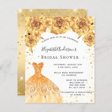 Budget Bridal Shower gold dress floral Invitations
