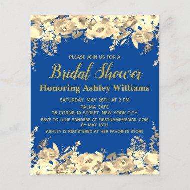 Budget Bridal Shower Invitations Blue Gold Modern