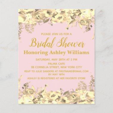 Budget Bridal Shower Invitations Blush Pink Gold