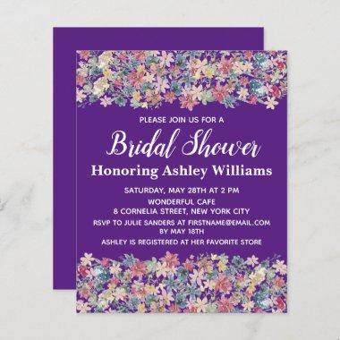 Budget Bridal Shower Invitations Floral Boho Purple