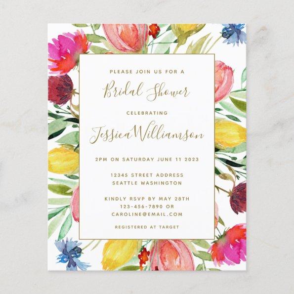 Budget Bridal Shower Invite | Watercolor Garden