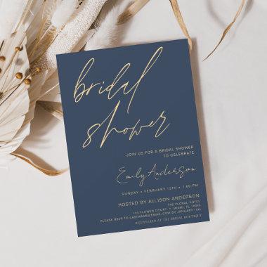 Budget Bridal Shower Navy Blue Script Minimalist