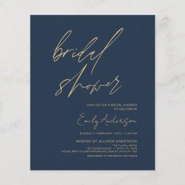 Budget Bridal Shower Navy Blue Script Minimalist Flyer