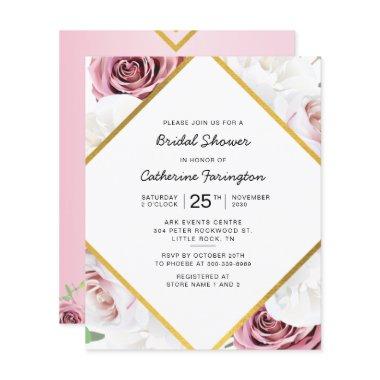 Budget Bridal Shower Pink Floral Gold Frame