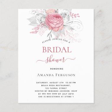 Budget Bridal Shower pink florals elegant silver