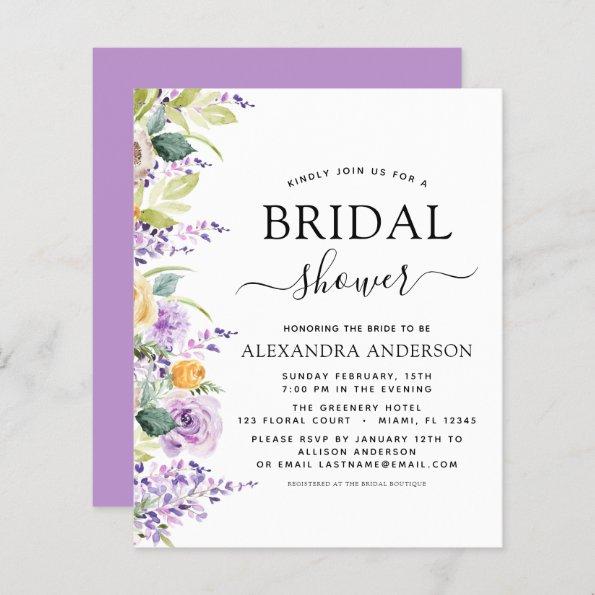 Budget Bridal Shower Purple Greenery Invitations