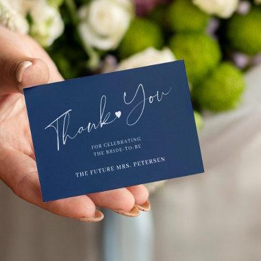 Budget bridal shower script navy blue thank you note Invitations